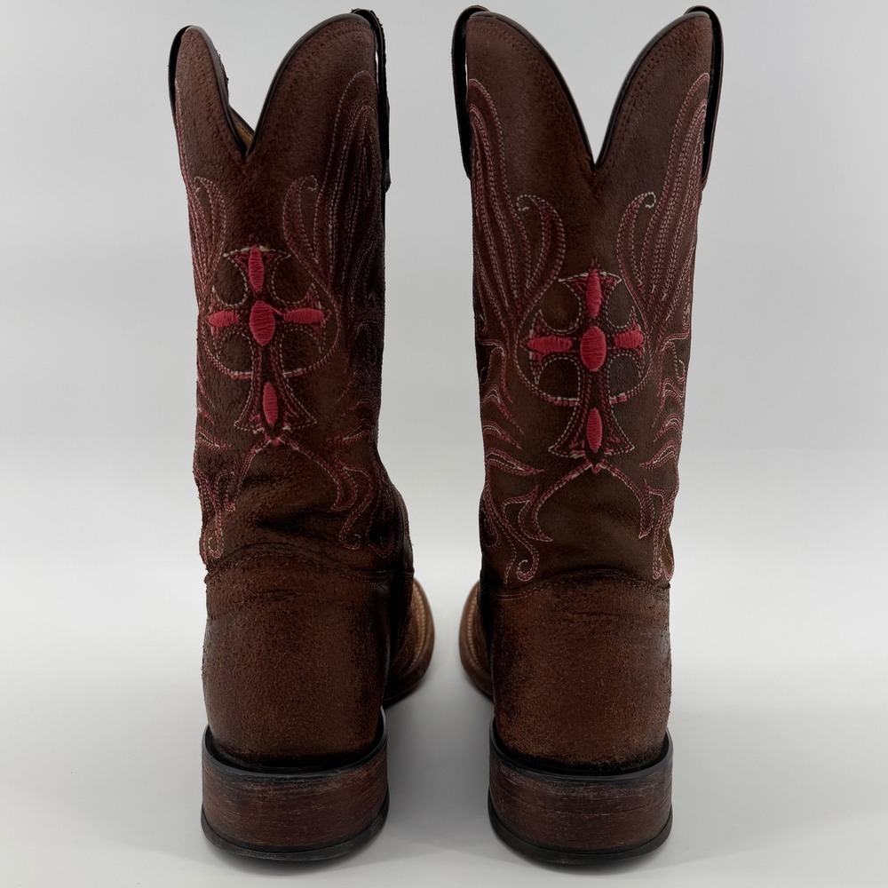 Tony Lama Women's 6.5 B Brown Western Cowboy Boots Square Toe Cross Embroidery - Picture 7 of 9
